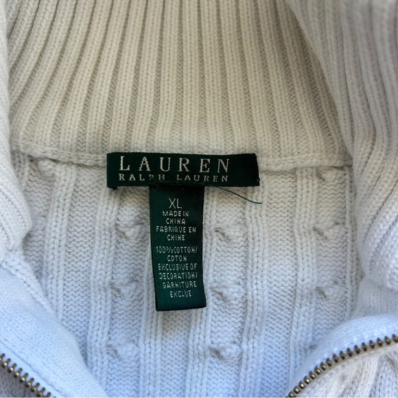 Lauren Ralph Lauren White and Gold Zipper Cable Knit Cardigan - Picture 8 of 12